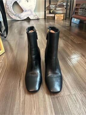 Cole Haan Black Leather Square-Toe Ankle Boots with Side Zip